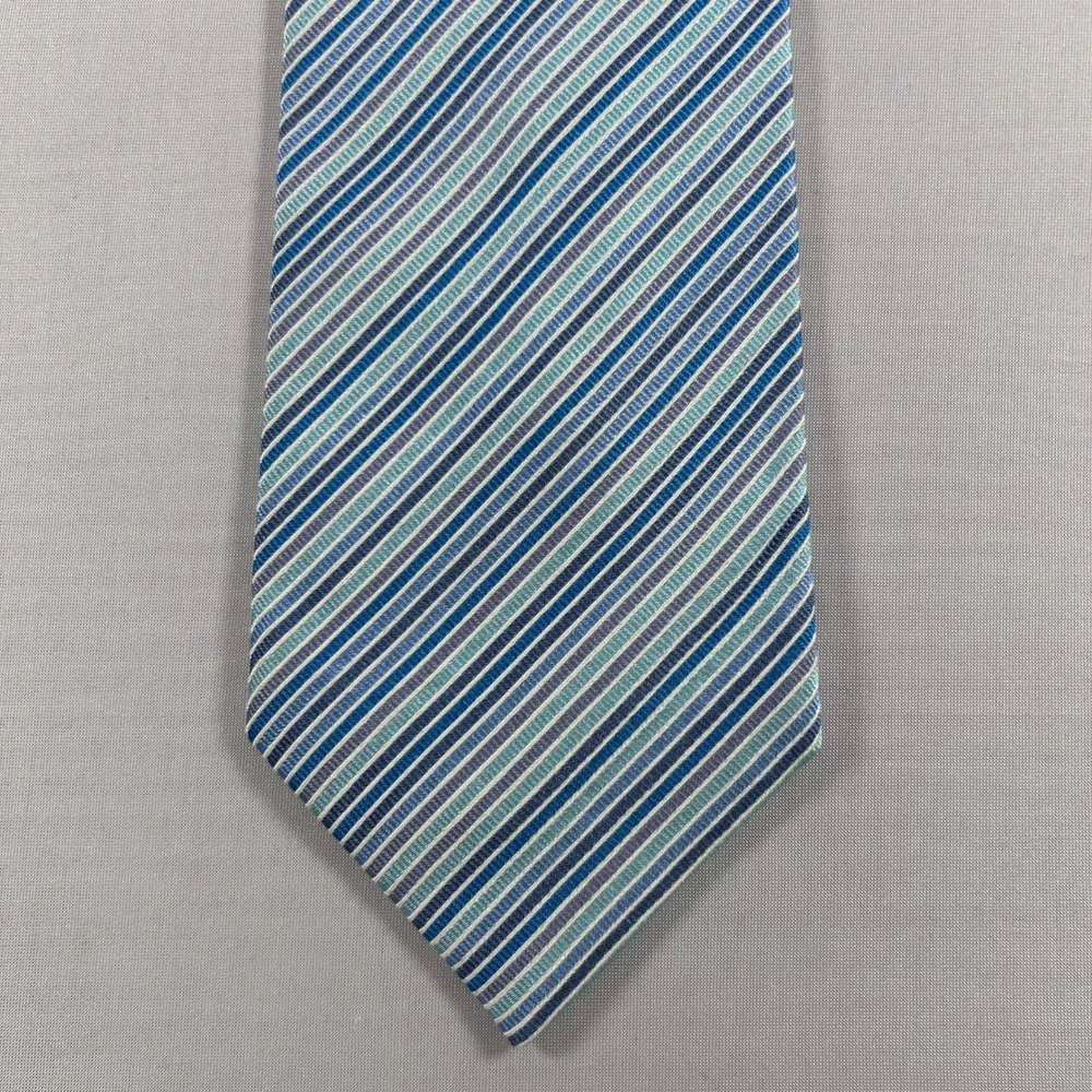 Banana Republic Necktie Mens Blue Striped 100% Silk Cotton Blend Made in Italy